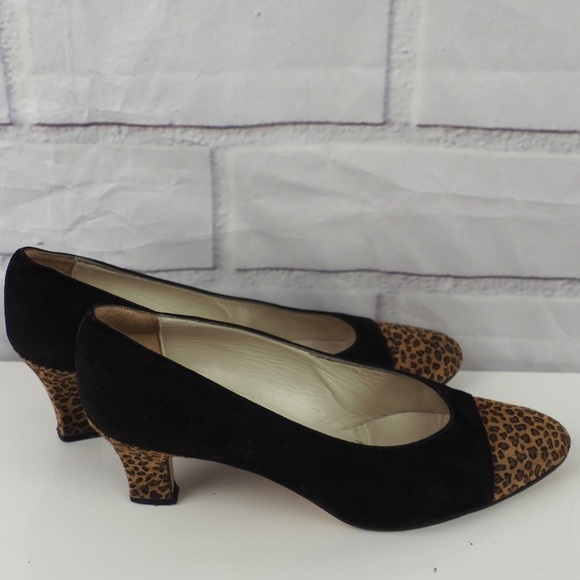 Saks Fifth Avenue sz 9 black leopard suede pumps - Picture 6 of 16